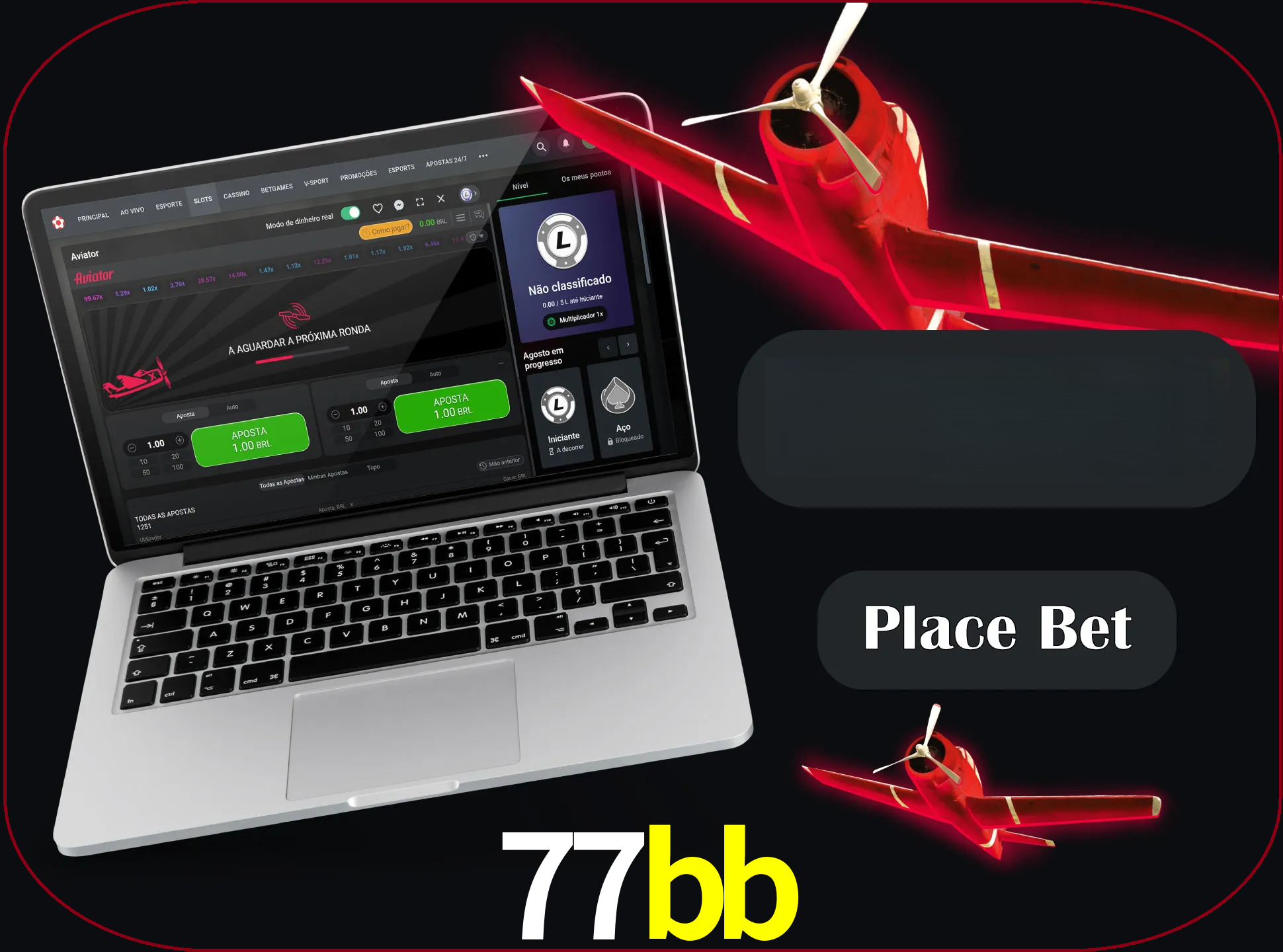 Especifique a quantia de dinheiro e faça uma aposta.