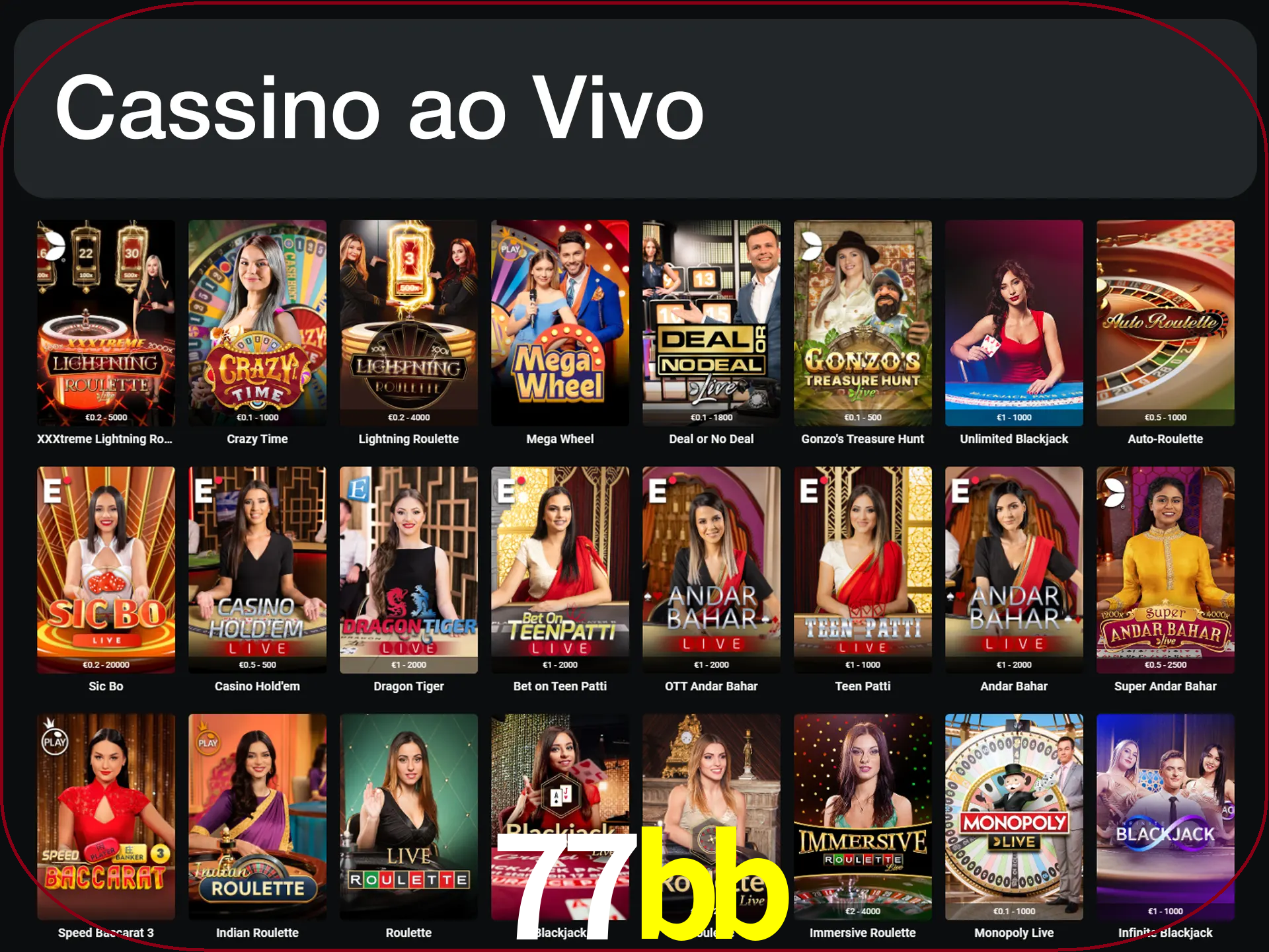 Jogue jogos de cassino com um verdadeiro dealer.