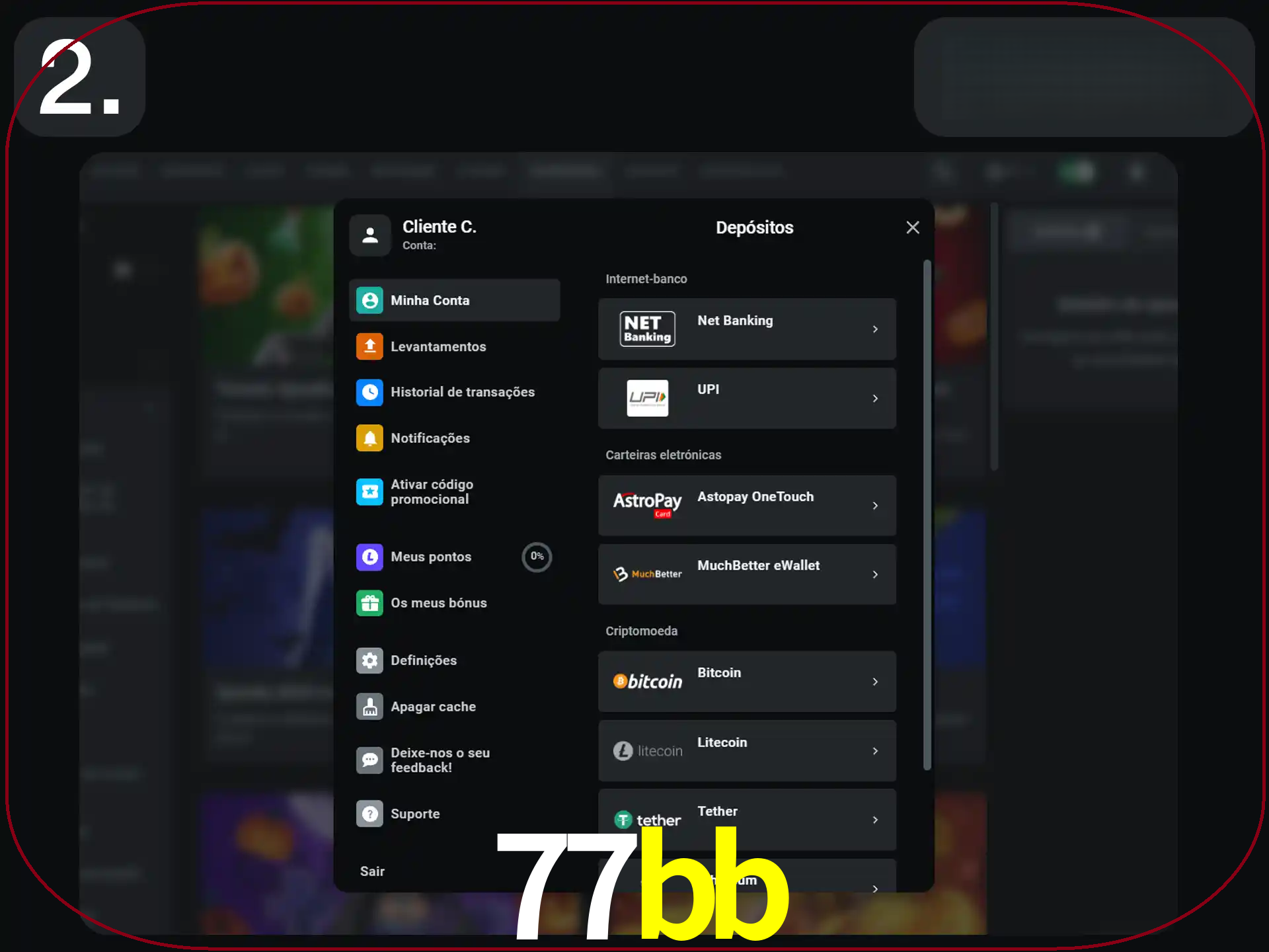 Clique na forma de pagamento preferida.