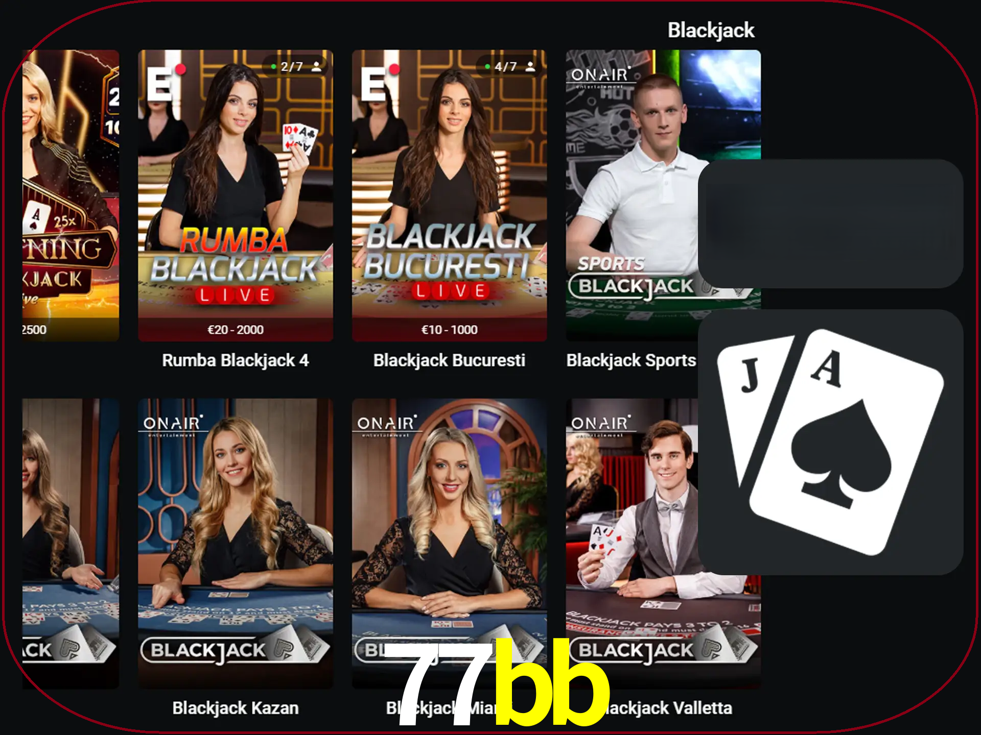 Escolha uma mesa completa de jogadores de blackjack.