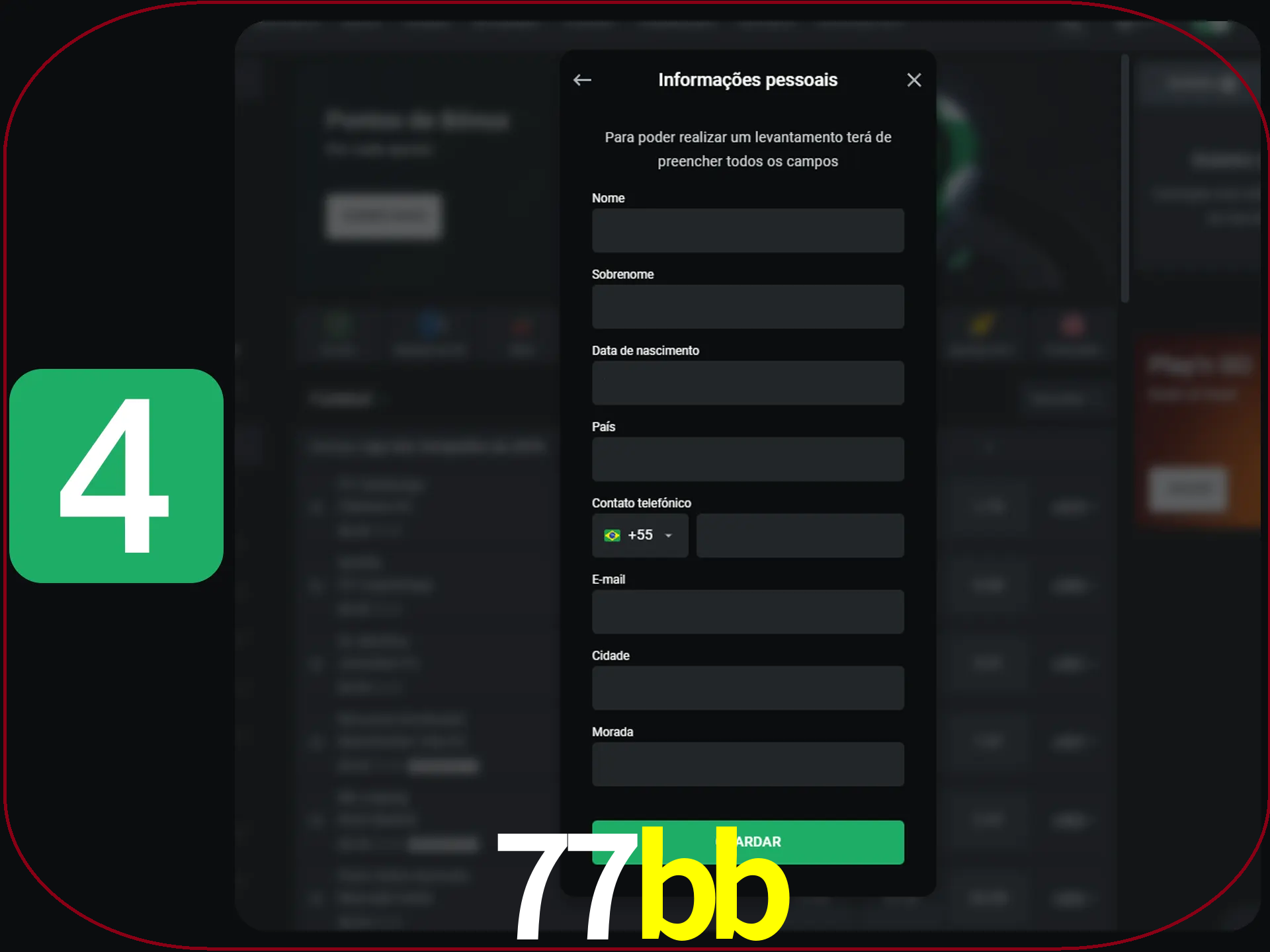 Preencha todos os campos no formulário de registro.